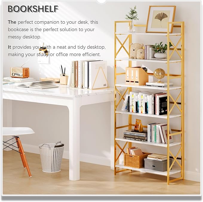 4NM 6 Tiers No Assembly Book Shelves, 61.8" H Folding Bookshelf Bookcase Open - Image 3