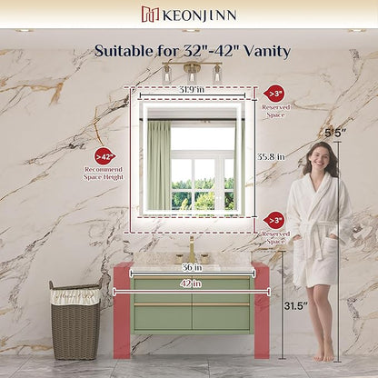 Keonjinn 32" x 36" LED Bathroom Mirror, Frontlit & Backlit Bathroom Mirror - Image 2