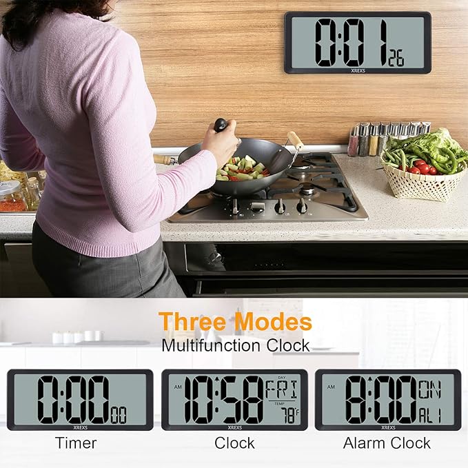 XREXS Large Digital Wall Clock, Battery Operated Alarm Clocks - Image 5