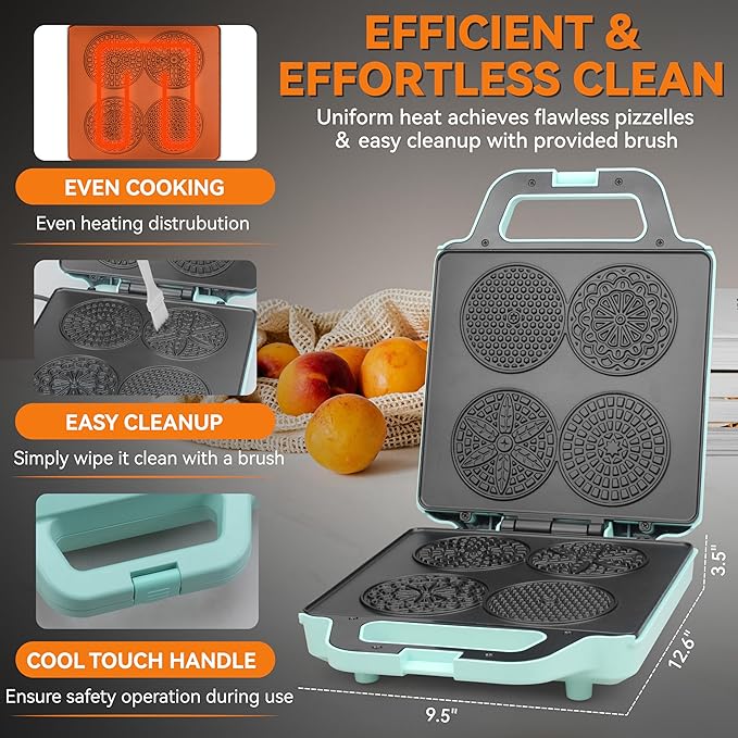 Baker’s Friend Pizzelle Maker Electric, 4 X 3.5” Pizzelle Waffle Cookies - Image 3