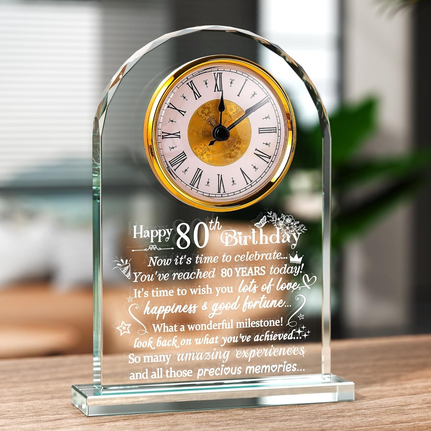 Happy 80th Birthday for Women, Men, Parents, 80 Year Old Glass Quartz Clock | 80th Birthday Gifts for Parents & Grandma, Grandpa, 80 Year Old Birthday Present for Her, Mom, Dad, 80 Year Blessing Keepsake