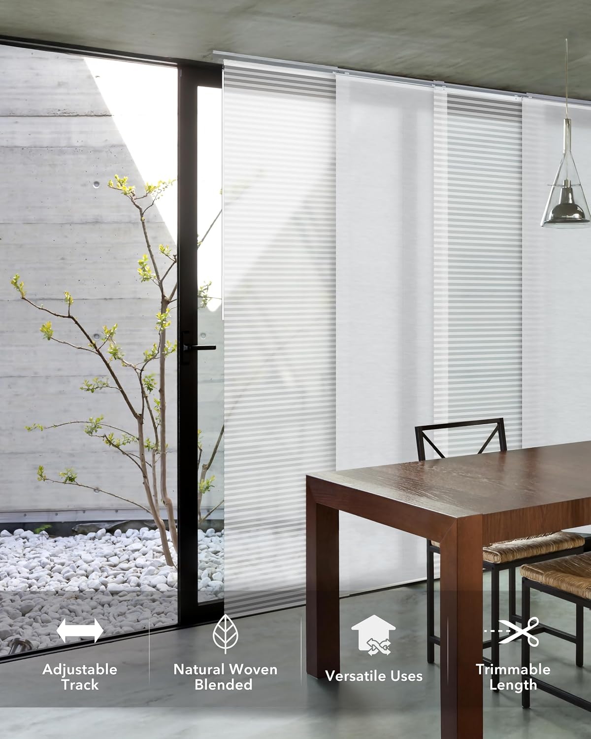 Panel Blinds Semi-Sheer 45.8"-86" x 96", Eclipse | Semi-Sheer Hanging Panel Room Divider for Windows and Doors with Adjustable Track and Trimmable to 96"