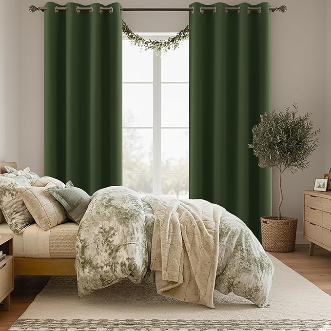 KOUFALL Olive Green Curtains 96 Inches Long 2 Panel Set - Image 4