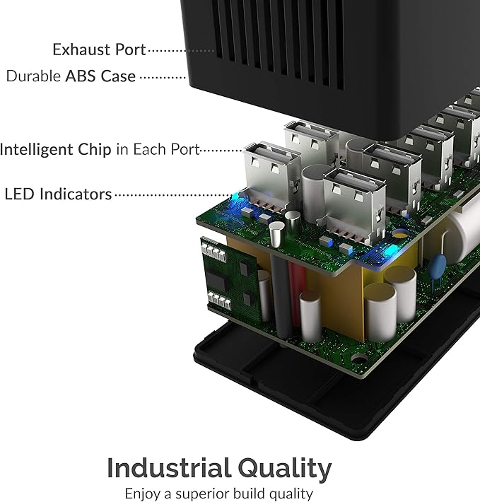 Sabrent 60 Watt 10-Port Family-Sized Desktop USB Rapid Charger. Smart USB Ports - Image 9