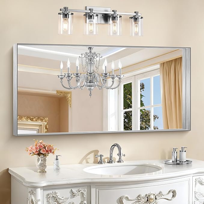 CIRCUMI Silver Bathroom Mirror, Brushed Finish, Tempered Glass, Large Mirror by CIRCUMIMirror