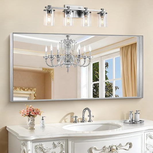 CIRCUMI Silver Bathroom Mirror, Brushed Finish, Tempered Glass, Large Mirror by CIRCUMIMirror