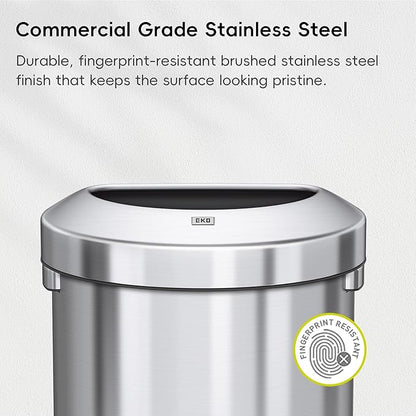 EKO Urban 16 Gallon Semi-Round Open Top Waste Bin, Stainless Steel Half Round - Image 4