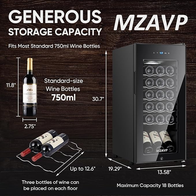 Mini Wine Fridge-Black, 18 Bottles Low Noise Compressor Wine Cooler, - Image 7