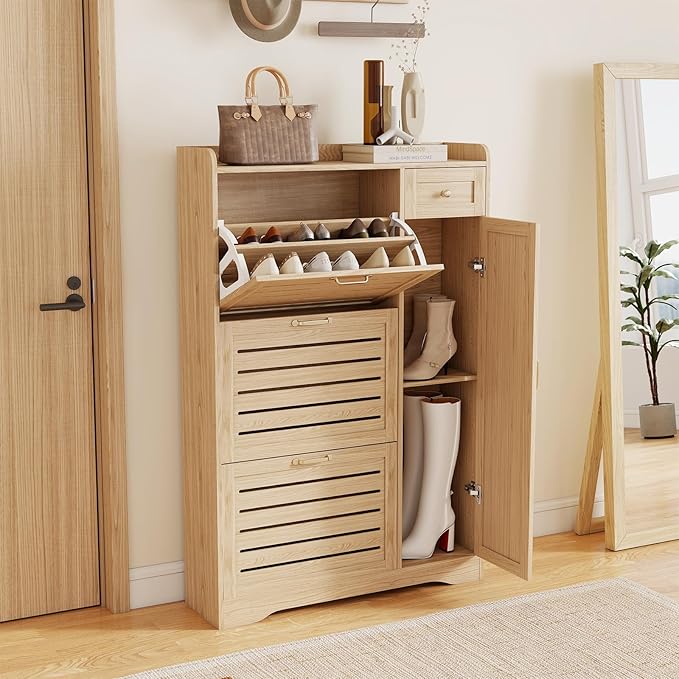 Narrow Shoe Cabinet Storage for Entryway, Hidden Shoe Rack Cabinet by GlouModFurniture