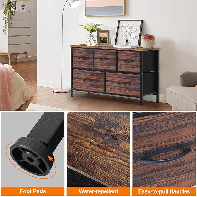 Dresser for Bedroom with 5 Drawers, Chest of Drawers, Storage Drawers Organizer - Image 6