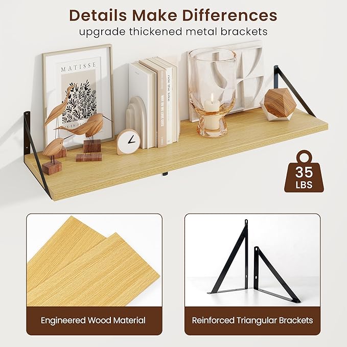Axeman Deep Floating Shelves | 36 Inch Oak Wall Shelves Set of 2 | 10 Inch Deep - Image 5