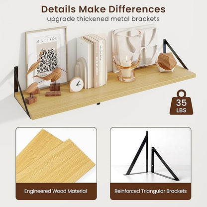 Axeman Deep Floating Shelves | 36 Inch Oak Wall Shelves Set of 2 | 10 Inch Deep - Image 5