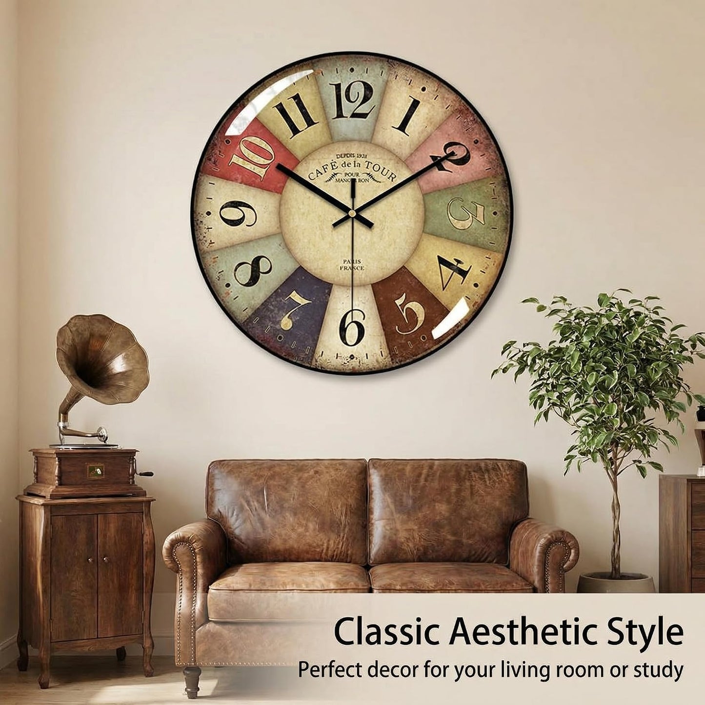 Vintage Wall Clock-12 Retro Rustic Style Quartz Clock,Silent Non-Ticking with Glass Dial,Battery Operated for Living Room, Kitchen, Home, Bathroom, Bedroom