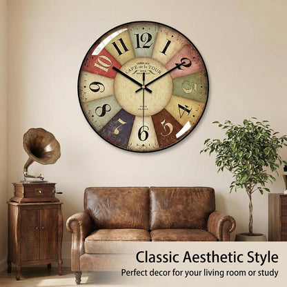 Vintage Wall Clock-12 Retro Rustic Style Quartz Clock,Silent Non-Ticking with Glass Dial,Battery Operated for Living Room, Kitchen, Home, Bathroom, Bedroom