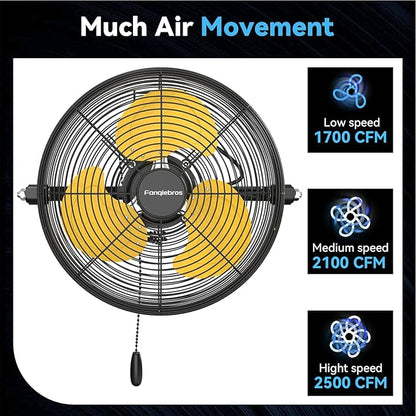 Fanqiebros 12 IN High Velocity Wall Mount Fan, 3 Speed Industrial Wall Fan - Image 4