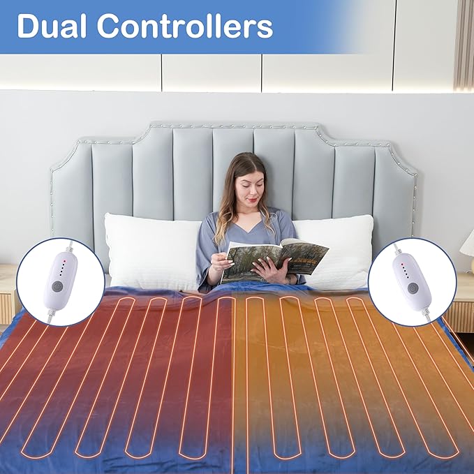 Electric Heated Blanket Queen Size 84"×90" Dual Control, 5 Heating Settings & - Image 3