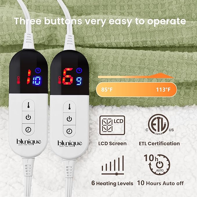 Heated Blanket Electric Blanket Queen Waffle, 84x90 Inches Dual Controllers - Image 5