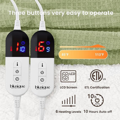 Heated Blanket Electric Blanket Queen Waffle, 84x90 Inches Dual Controllers - Image 5