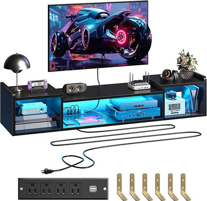 55.1"W Floating TV Stand with LED Lights & Power Outlets by Romorgniz