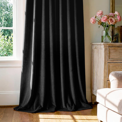 Black Velvet Blackout Curtains Grommet Thermal, W52 x L84, 2 Panels | Thermal Insulated, 300GSM Soft Velvet, Curtain Panels Chill Resist, Noise Reducing, Living Room, Bedroom, Home Theater
