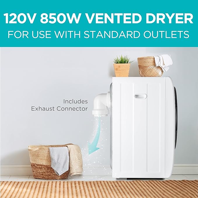 BLACK+DECKER 1.5 Cu. Ft. Compact Dryer, 5.5 lb. Capacity, 850W 120V Vented - Image 2