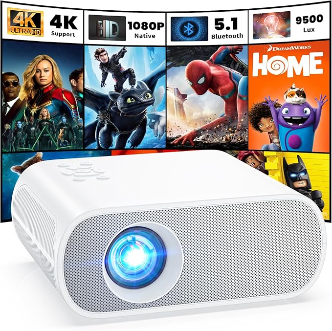 HOMPOW Projector, Native 1080P Full HD Bluetooth Projector by HOMPOW