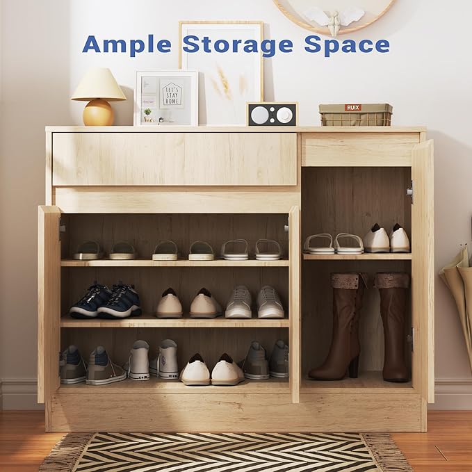 Shoe Cabinet Storage with 3 Doors, Freestanding Shoe Cabinet with Drawer & - Image 5
