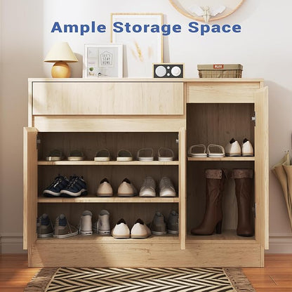 Shoe Cabinet Storage with 3 Doors, Freestanding Shoe Cabinet with Drawer & - Image 5