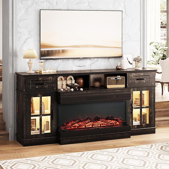 Bonnlo Fireplace TV Stand for Up to 80'' TVs, Electric Fireplace Heater - Image 7