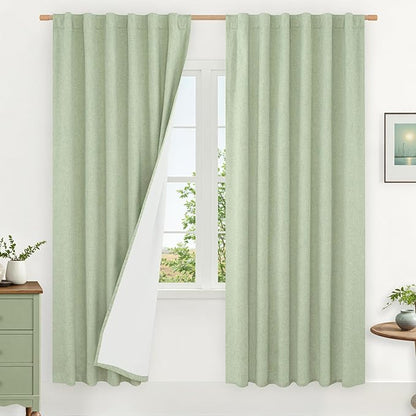 LAMIT 100% Blackout Linen Curtains, 80 Inches Linen Textured Thermal Bedroom by LAMIT