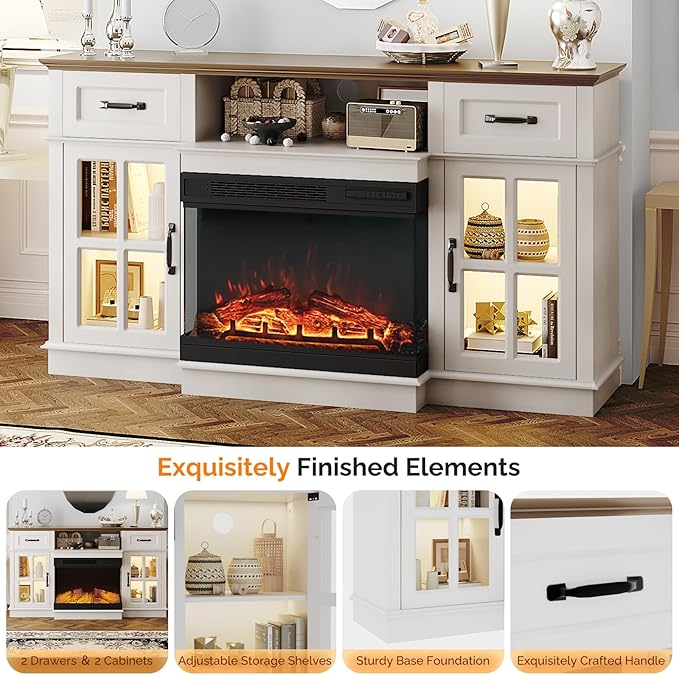 Bonnlo Fireplace TV Stand for up to 65-Inch TVs, Modern Electric Fireplace TV - Image 4
