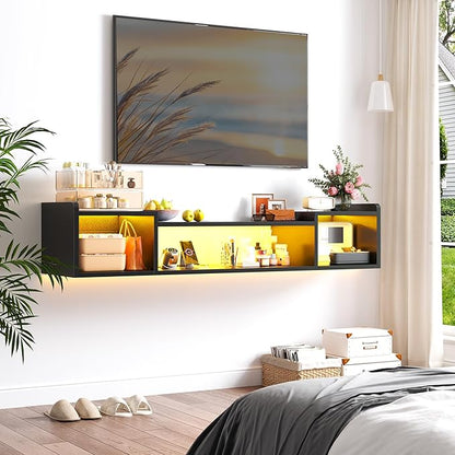 55.1"W Floating TV Stand with LED Lights & Power Outlets - Image 8