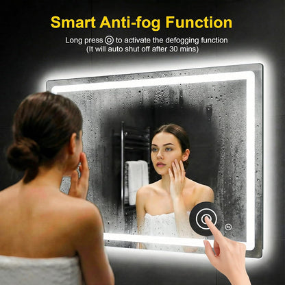 LED Bathroom Mirror with Lights, 30"x40" Lighted Vanity Mirror for Wall | Anti-Fog, Dimmable 3 Color Light, Backlit+Frontlit, Shatterproof Tempered Glass, Memory Function