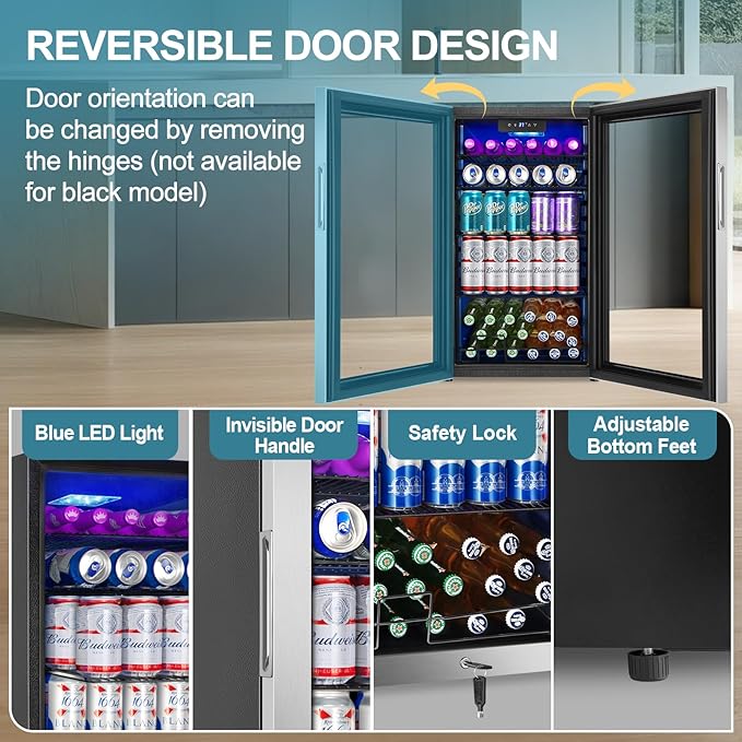 Beverage Refrigerator Cooler, 128 Cans Mini Fridge Glass Door - Image 6