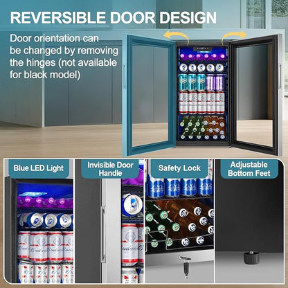 Beverage Refrigerator Cooler, 128 Cans Mini Fridge Glass Door - Image 6