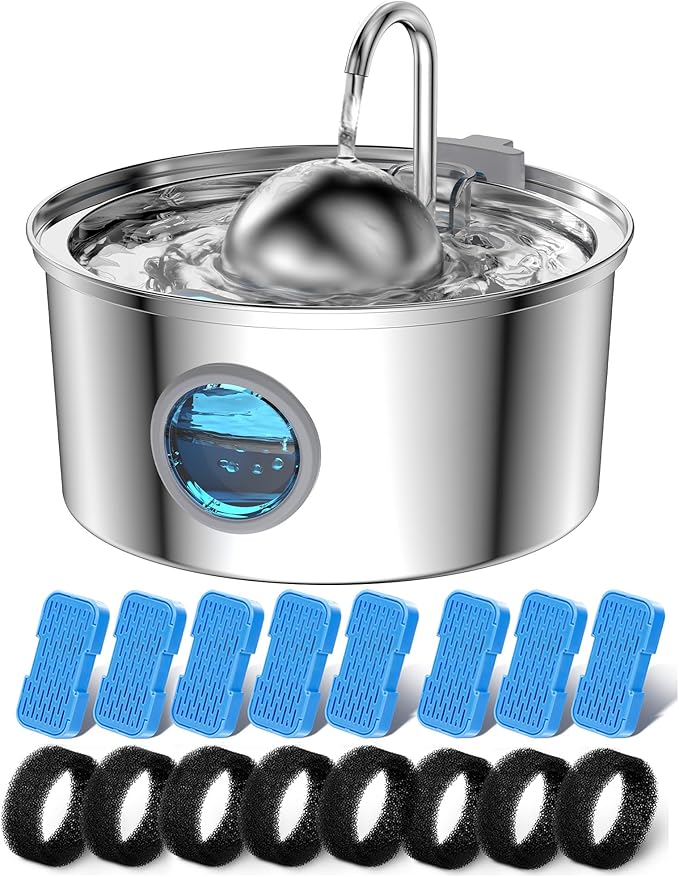 AONBOY Cat Water Fountain with 16 Filters, 108oz/3.2L Cat Fountain Stainless by AONBOYPETLIFE