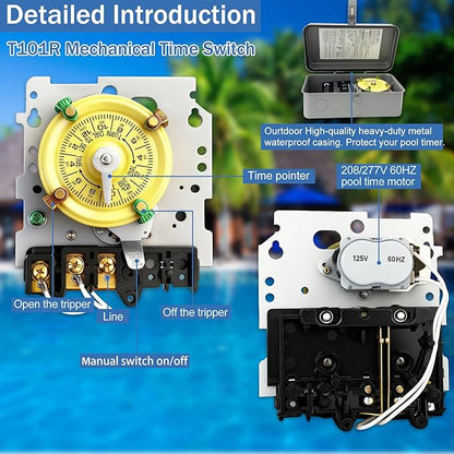 T101R Mechanical Timer Switch, 208–277 VAC 40 Amp, Pool Pump Switch, 24 Hour 12 - Image 3