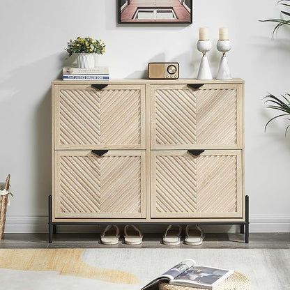 Shoe Cabinet Storage with 4 Flip Drawers, Narrow Hidden Shoes Organizer Cabinet - Image 6