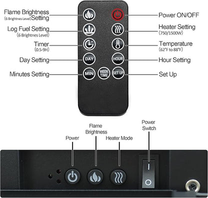 24.5" Electric Fireplace Inserts, Adjustable Brightness, Thermostat&Timer - Image 2