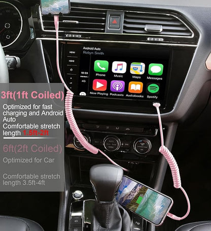 KIYODA USB C to Lightning Cable 3FTfor Car, Coiled iPhone Charger Fast Charging - Image 4