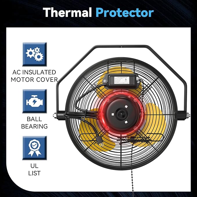 Fanqiebros 12 IN High Velocity Wall Mount Fan, 3 Speed Industrial Wall Fan - Image 7
