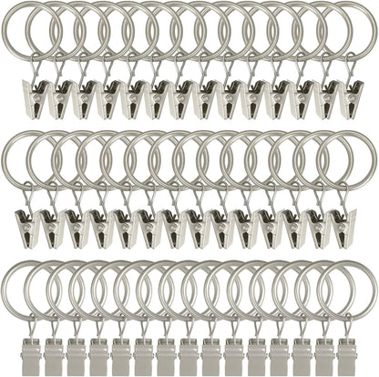 WeeksEight 44 Pack Matte Silver Curtain Rings with Clips, Curtain Hooks Hangers Clip Rings for Hanging Drapes Bows Hat, Drapery Rings 1 in I D, Fits up to 5/8 in Diameter Curtain Rod.