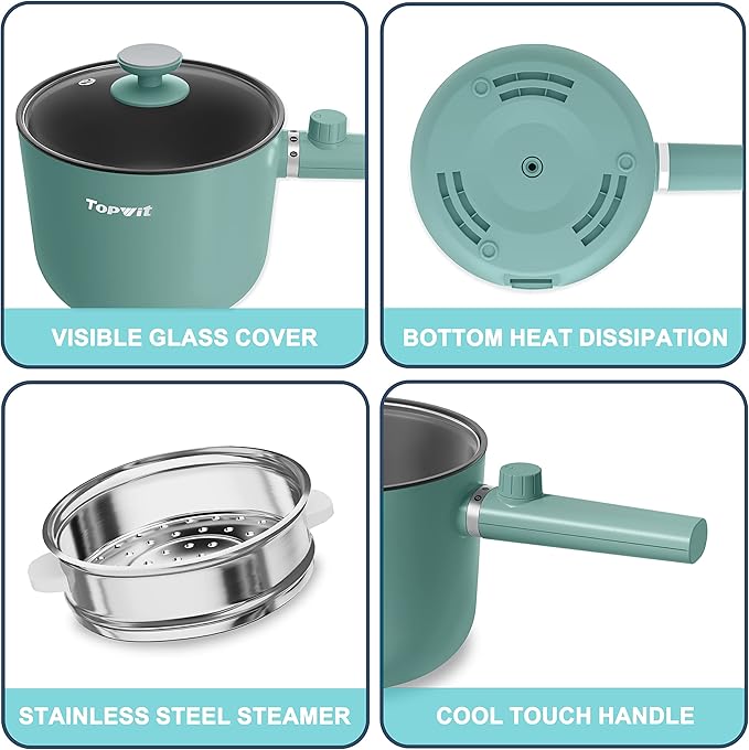 Topwit Hot Pot Electric with Steamer, 1.5L Ramen Cooker, Non-Stick Sauté Pan - Image 7