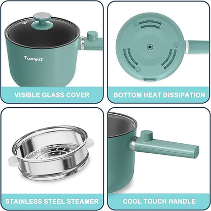 Topwit Hot Pot Electric with Steamer, 1.5L Ramen Cooker, Non-Stick Sauté Pan - Image 7