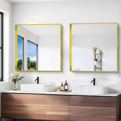Gold Bathroom Mirror, 30x30 Inch Rectangular Framed Mirror, Large Wall Mounted - Image 5