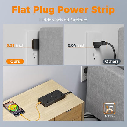 2000J Surge Protector Power Strip, TESSAN 5 FT Extension Cord - Image 5