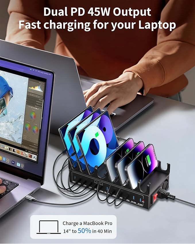 360W Charging Station for Multiple Devices, 12-Port USB C Charging Station - Image 4