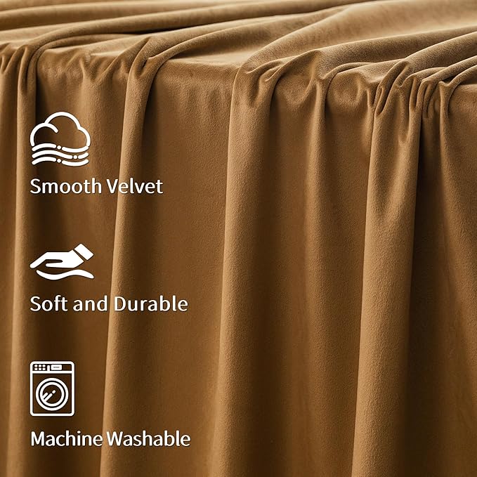 FMFUNCTEX Velvet Blackout Curtains Gold Brown Thermal Insulated Curtains - Image 9