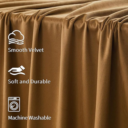 FMFUNCTEX Velvet Blackout Curtains Gold Brown Thermal Insulated Curtains - Image 9