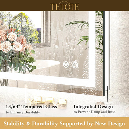 LED Bathroom Mirror 24 x 30 Inch Lighted Bathroom Vanity Mirror with Lights, Brighter Frontlit and Backlit Light up Anti Fog Mirror, 3-Color Dimmable, Shatterproof Tempered Glass, Waterproof